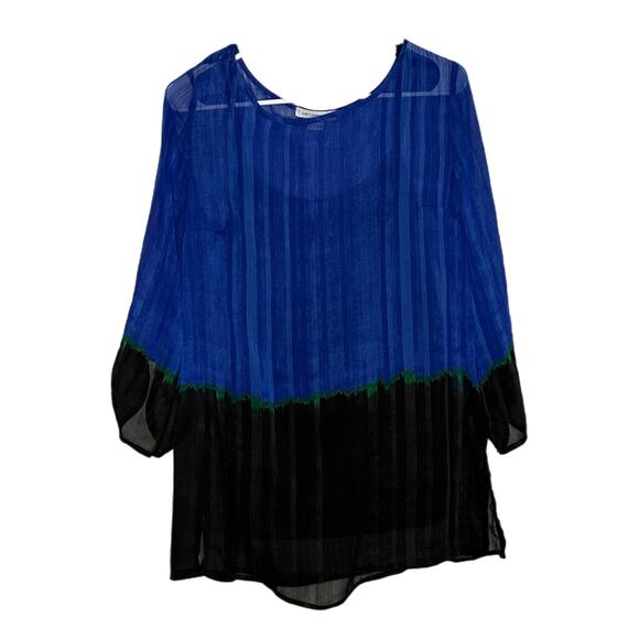 Liz Claiborne Blue and Black Sheer Blouse with Black Tank top, Medium, Pre-owned - Picture 3 of 7